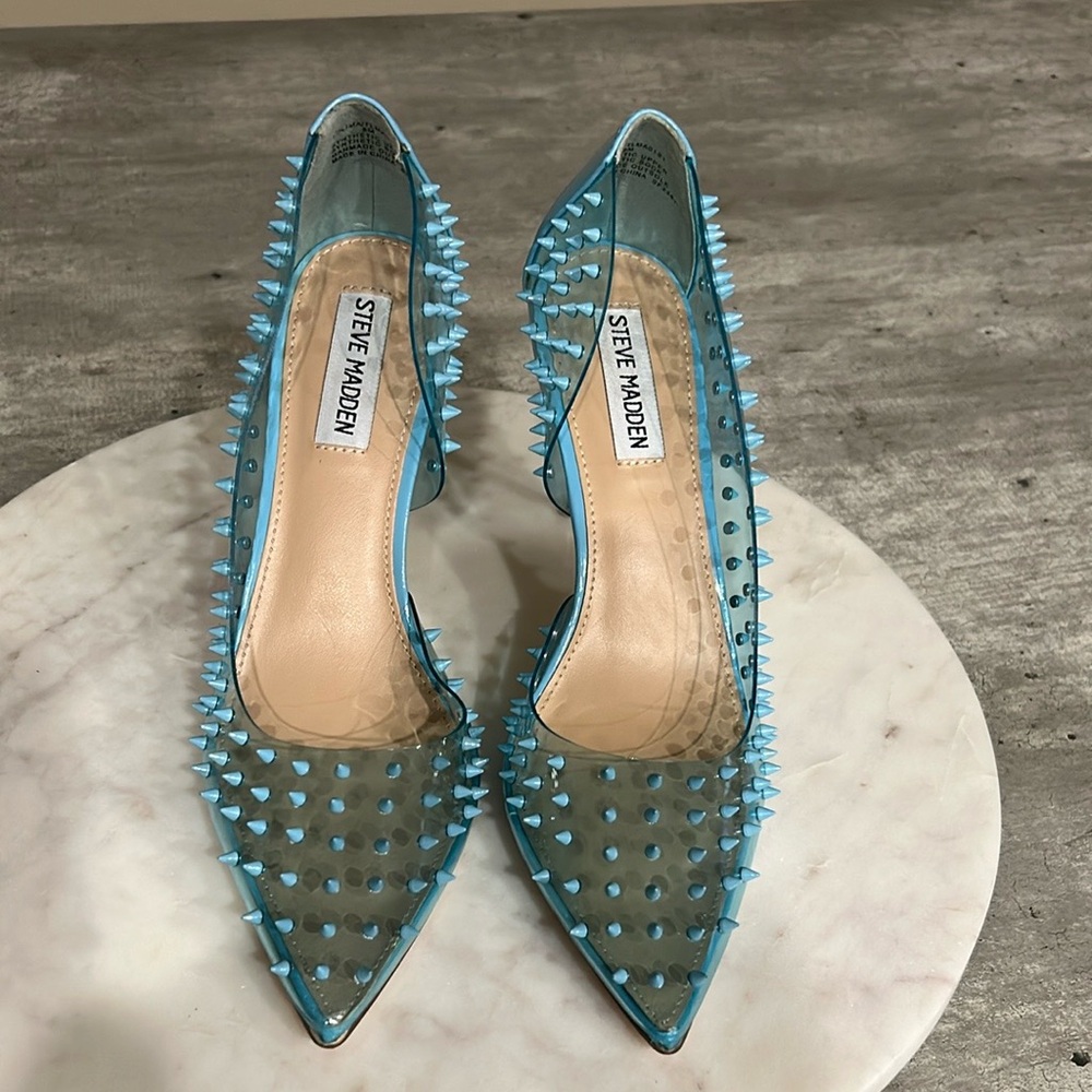 Steve Madden Transparent Blue Spiked Heels Size 8 - image 7